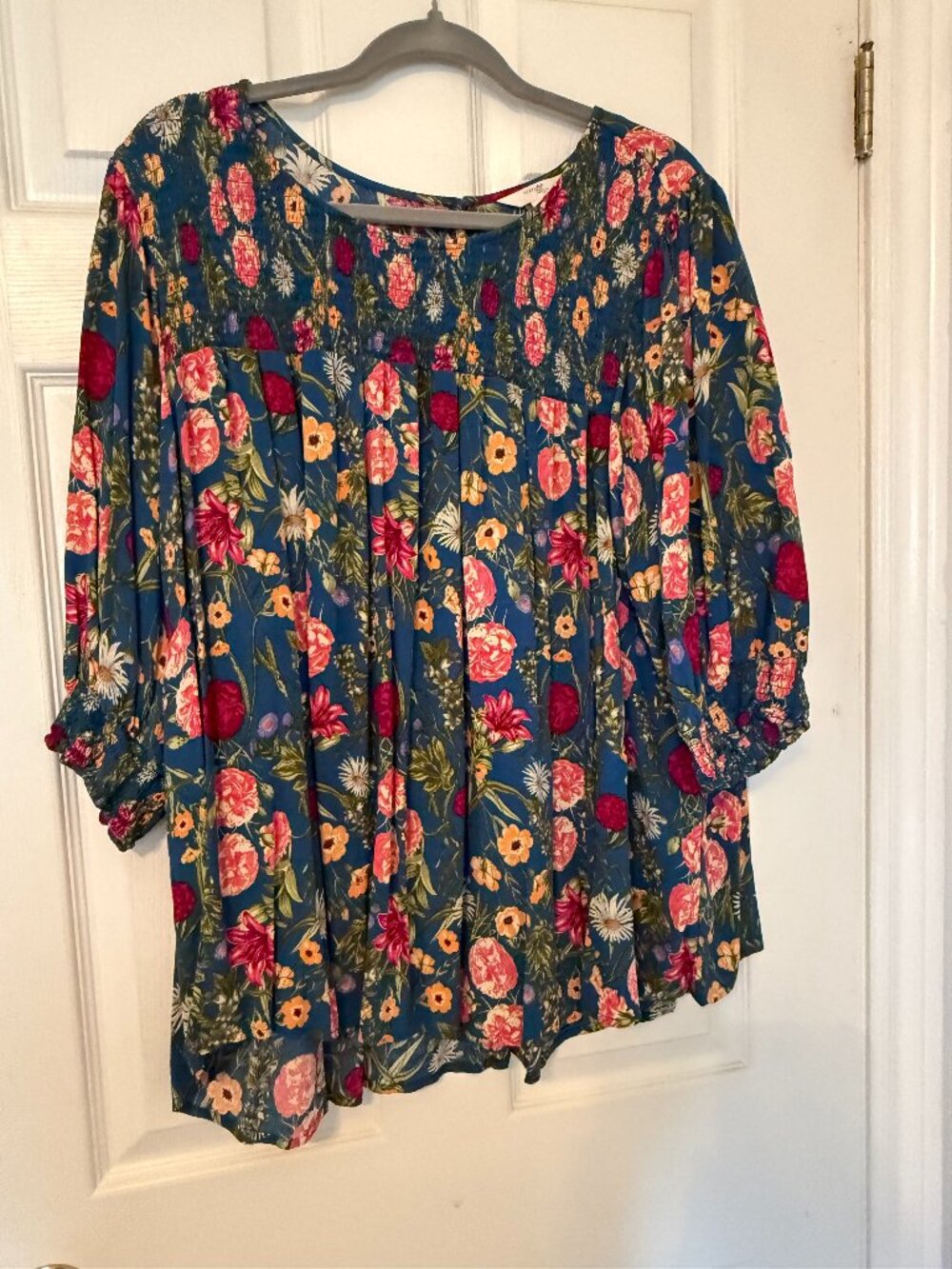 Terra & Sky Plus Size 4X Floral Peasant Blouse